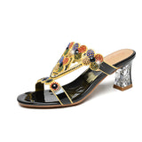 For Women Wearing High-Heeled Slippers In The Summer Of 2024, The New Medium-Heeled Sandals, Crystal Thick Heels, Diamond Sandals And