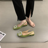 Sandals Female Thick Heel 2023 Summer New Square Buckle Diamond Fairy Wind French Square Head After Empty Lazy Single Shoe