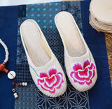Breakj Embroidered Women's Cloth Shoes Baotou Cool Drag Leisure Summer Walk Shopping Travel Cow Tendon Bottom