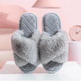 Cross Strap Fluffy Slippers Women 2023 Winter Warm Fur Home Slippers Woman Comfortable Soft Sole Non Slip Indoor