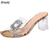 Women's Slippers New Summer Fashion Thick Heels Women's Outer Wear Rhinestone Snake Pattern High Heels Plus Size