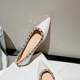 Breakj Temperament Small Fragrant Evening Wind Tip Single Shoes Women Shallow Mouth 2025 New Spring And Autumn Flat Bottom Shoes Rivet