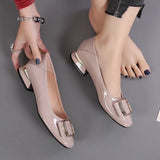 Women Sweet Round Toe Cool Comfort Square Heel Pumps for Party Lady Pink Pu Leather Stylish Elegant Heel