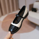 Strap Mary janes camellia flower embroider flat shoes leather patchwork lolita flats women round toe plaid loafers size