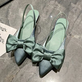 Breakj Women's Shoes 2023 Summer New European Silk Bow Tip Simple Two-Wear Side Heel New Trend