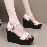 Breakj Heel Thick-Soled Sandals Women Summer With A Word With Water Drill Weaving Mother Sandals Soft-Soled Pine Cake Beach