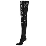 Breakj Winter New Sexy Pointed Side Zipper Patent Skin Fine High Heel Knee Boots Large Size Leather