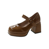 Temperament Thick With Retro Single Shoes Female 2023 Autumn New Bright Light Shallow Mouth Student Mary Jane Small Leather Shoes