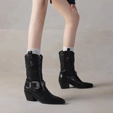 Breakj Wind Short Boots Women's Spring And Autumn Single Boots 2024 New Thick Heel High Heel Pointed Knight Boots Retro Western Cowboy