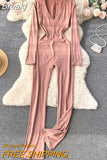 Women Long Sleeve Jumpsuits New Spring Fashion Solid V-neck High Waist Skinny Bodycon Full Length Casual Female