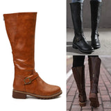 Winter New Large Belt Buckle Low-Heeled High-Heeled Boots Side Zipper Knight Boots Martin