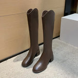 New Long Leather Boots Female Fairy Wind Casual 43 Plus Size High Heel Knight Boots Korean Version Of Leather Face High Boots