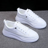 Shoes Female Rubber PU Leather Face Pure Color Muffin Bottom 2024 Simple Fashion Casual Small White Shoes