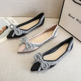 New Ballet Flats Shoes for Women Fashion Rhinestones Bow Flat Footware Female Plus Size Moccasin Boat Shoes Chaussure
