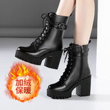 Martin Boots 2023 Autumn And Winter New Thick-Soled Waterproof Table British Style Thick Heels With Velvet Lace Middle Boot