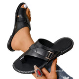Large-Size Sleeve Flat-Bottom Slippers Women Buckle Retro Wearing Beach Cool Slippers