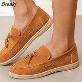 Women's Shoes Moccasins Autumn Solid Color Round Head Plus Size Slip-On Loafers Comfortable Genuine Leather