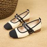 Single Shoes Women 2024 Spring Autumn New Korean Version Of Fashion Square Head Thick With Shallow Words Buckle Bean