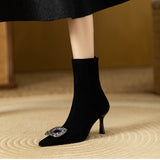 Breakj Boots Women's New French Pointed Tip Fine High-Heeled Water Drill Buckle Thin Thin Socks Boots In Autumn/Winter