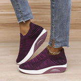Size Women's Shoes 2023 Spring And Summer Flying Woven Elastic Mesh Sock Shoes Air Cushion Thick Slope Heel Casual Women's