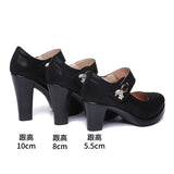 Catwalk High Heels Women's Thick Heels Waterproof Table Pointed Black Work Shoes Velcro Women's Singles