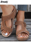 Women's Flower Solid Colors Peep Toe Platform Wedges Shoes Comfortable Non-Slip Sandals Flip Flops