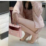 Breakj Women 2025 Summer New Beautiful Transparent Word With Fine Heel Slippers Women Wearing Square