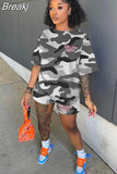 Women Camouflage Print Two Piece Sets Summer Letter Round Neck Tshirt And Shorts Tracksuits Casual Sport 2pcs
