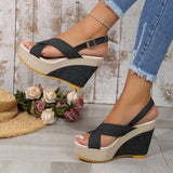 Breakj Summer Platform Platform Sandals Denim Cross Buckle Beach