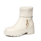Flat-Soled Short Boots Women's Thick-Soled Rice White Martin Boots With Plush Thread British Style Fashion Brand Women's Cotton