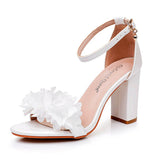 Breakj Cm Round Head With Thick Heel And Shallow Mouth With Sandals Pure White Flowers Bride Wedding Dress Shooting High