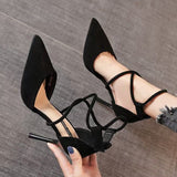 Breakj Pointed High-Heeled Women 2025 Spring New Temperament Cross-Lace Single Shoe Velvet Fine Heel Women's