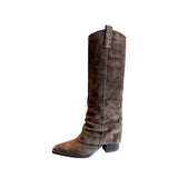 Breakj Fire Boots Women's Coarse And Pants Pipe Boots But Knee Brown Maillard West Cowboy Knight