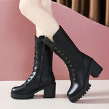 Breakj Large-Size Martin Boots Autumn And Winter New Lace With British Wind High Heel Knight Boots Children's