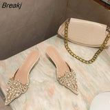 Fashion Sexy Women Shoes Elegant String Bead Crystal Patchwork Slip-On Thin Heels Slipper NEW