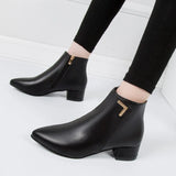 Boots Women Fall 2023 New Frosted PU Heel Ankle Boots Color Martin Boots Thick Heel Pointed Women's