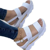 Summer New Large Size Women's Shoes With Wide Noodles Buckle With British Style Thick Bottom Slope And Fish Mouth