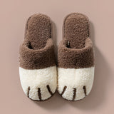 Womans Slippers Indoor Cartoon Cat Paw Design Soft Plush Flexible Antiskid Sole House Flat
