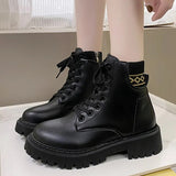 Plush PU Leather Ankle Boots for Women 2023 Winter Warm Flat Heels Cotton Padded Shoes Woman Non Slip Platform Botas