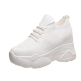 Breathable Air Mesh Chunky Sneakers Women 2023 Spring Summer Knitted Height Increasing Shoes Woman White Casual