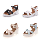 Size 45 Women Ankle Buckle High Heel Sandals Summer 2023 Fashion Platform Sandles Woman Thick Sole Gladiator Sandalias