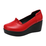Person With One Foot Shallow Mouth Single Shoes Autumn 2023 New Muffin Thick Bottom Waterproof Platform Flat Bottom Red Mother