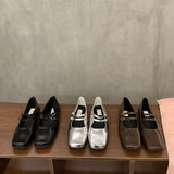Breakj Flat Silver Mary Jane Single Shoes Women's Shoes 2025 New Summer Square Gentle Korean Version Of Small Leather