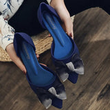 Women Shoes Butterfly-knot Pumps Summer Drill Ladies Pointed Toe Shallow Jelly Shoes Low Heel Office Female