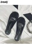 Women Close Toe Slippers Elegant kitten Heels Mule Shoes Round Toe Slide Outdoor Flip Flops 2023 Spring Female Bow Knot