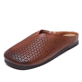 Breakj Layer Of Cow Skin Retro One Foot Soft-Soled Slippers Women 2025 Summer New Comfortable Outer Hollow Hole