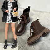 Wind Martin Boots Female Spring And Autumn Single Boots 2023 New Winter Add Velvet Sole Thick Heel Increased Ankle Boots Ins