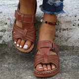Breakj Large-Size Summer Leisure Retro Slope And Thick-Soled Sewn Shoe Leather One-Character Women's Shoes Slippers