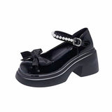 Breakj Jane Small Leather Shoes Female Platform Increased Spring 2023 New Sweet Bow Shallow Mouth Single Shoes A Word