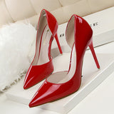 Breakj Korean Version Of Fashion Simple Thin With High Heel Lacquer Leather Shallow Mouth Hollow Out Sexy Thin